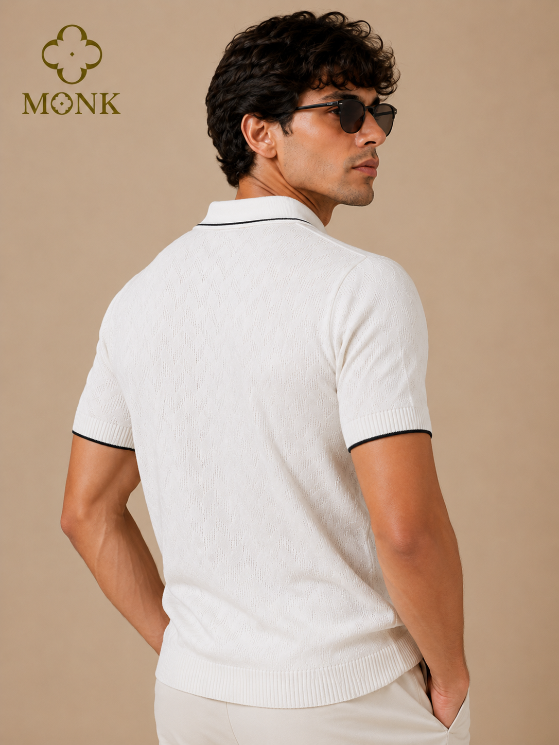 Ivory White with Black Tipping Half Sleeve T-Shirt