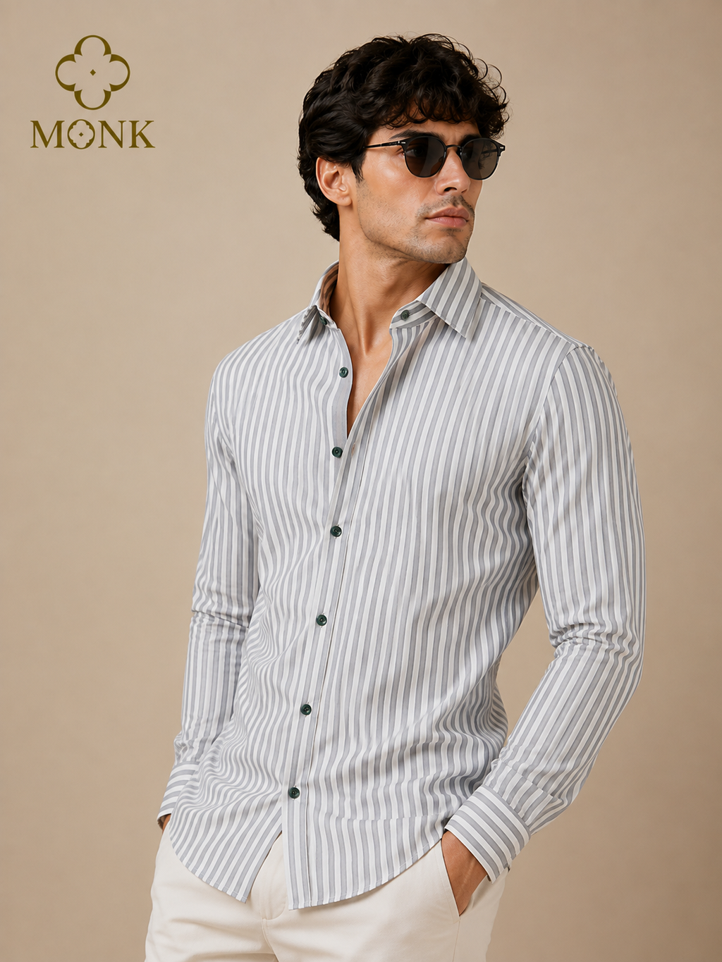 Grey White Stripe Full Sleeve Shirt