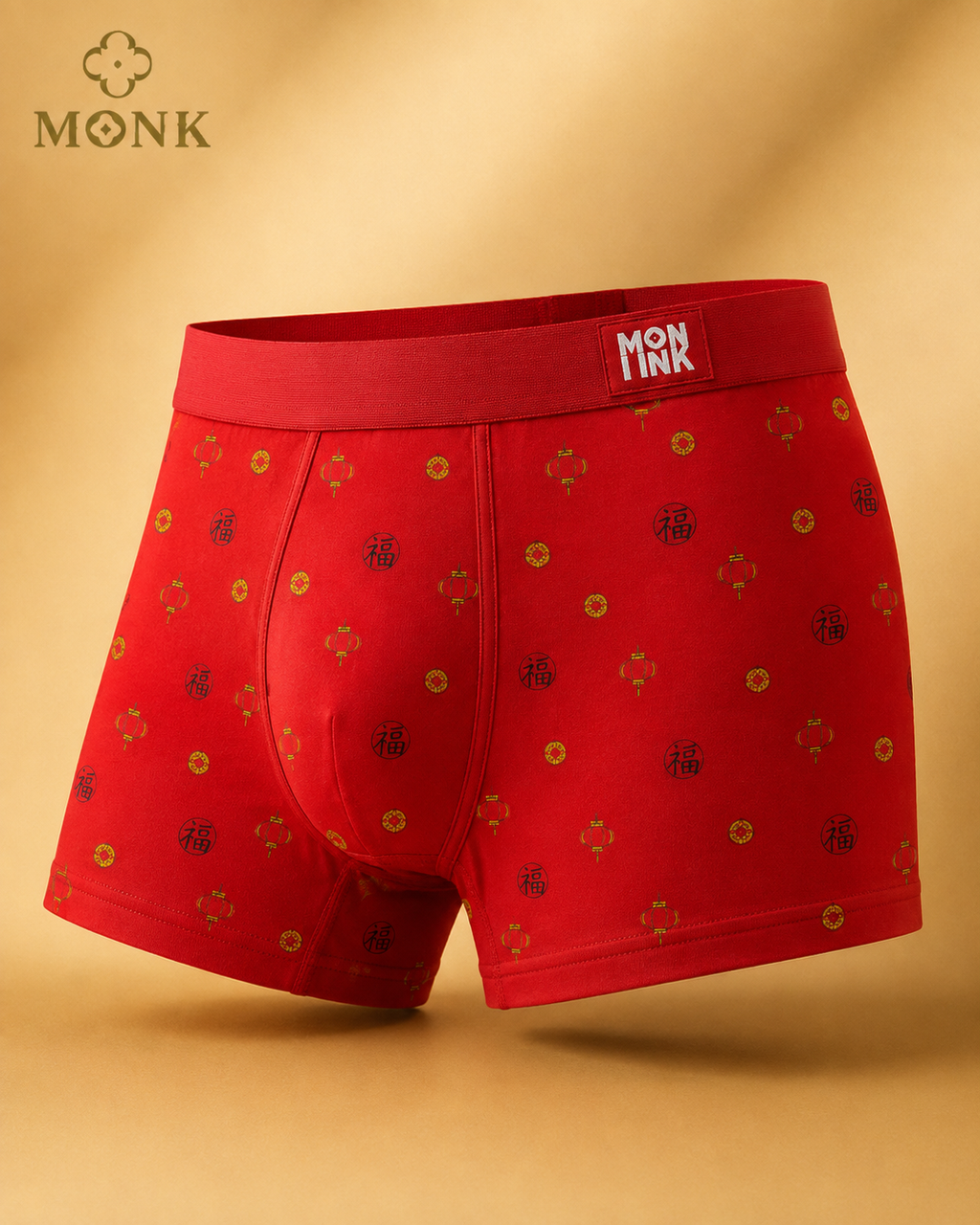 MONK Men’s Lucky Lantern Printed Boxer Brief – Red