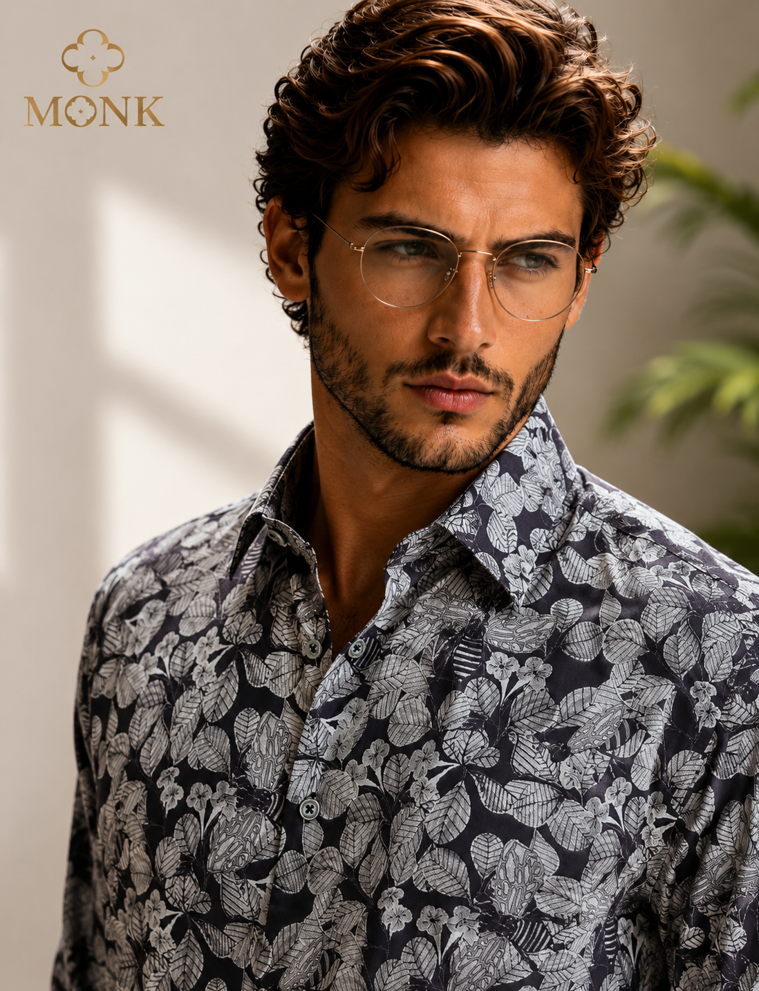 Black Botanical Print Sleeve Shirt