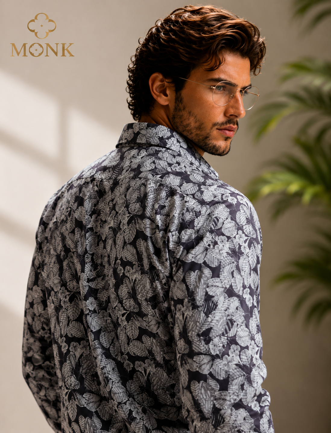 Black Botanical Print Sleeve Shirt