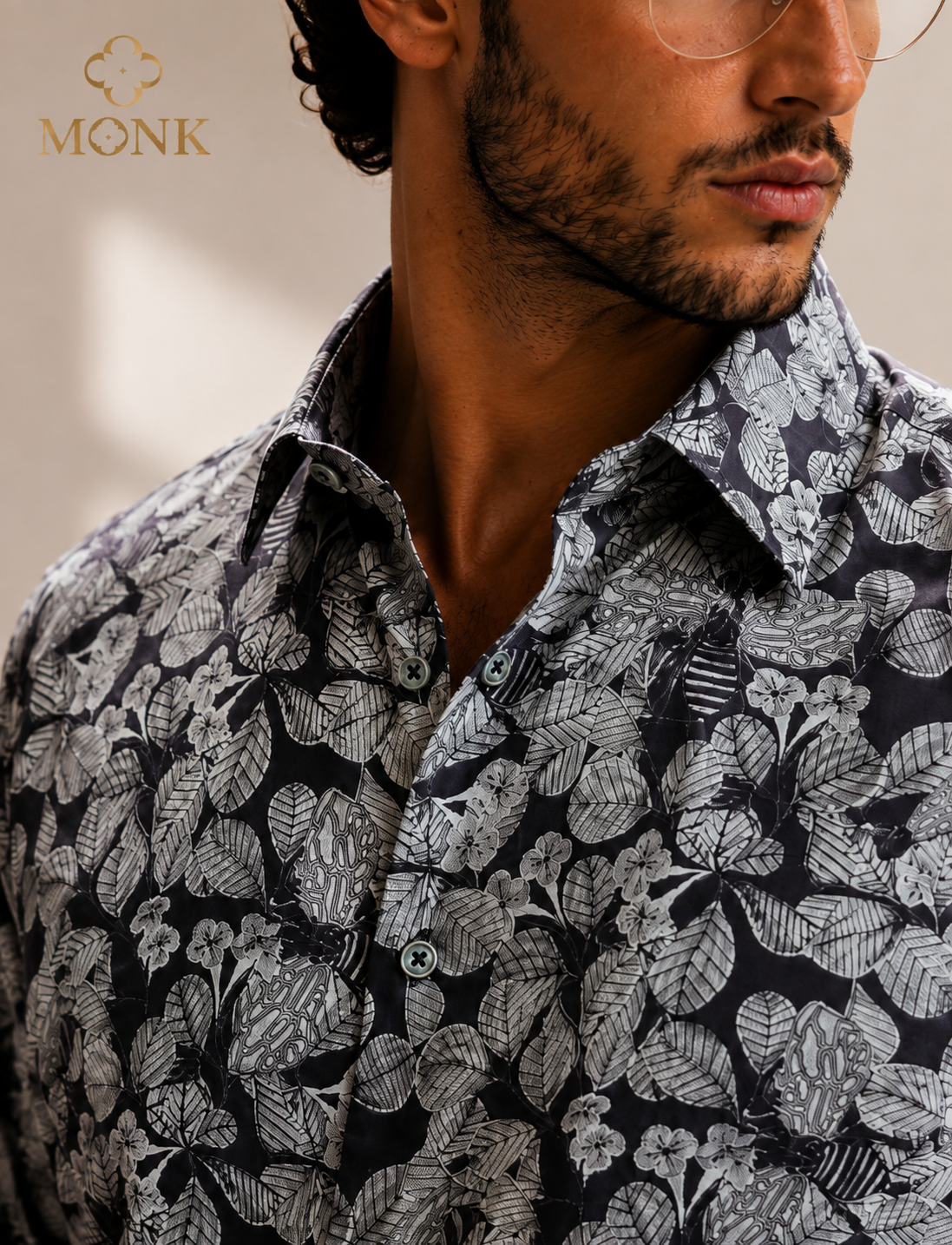 Black Botanical Print Sleeve Shirt