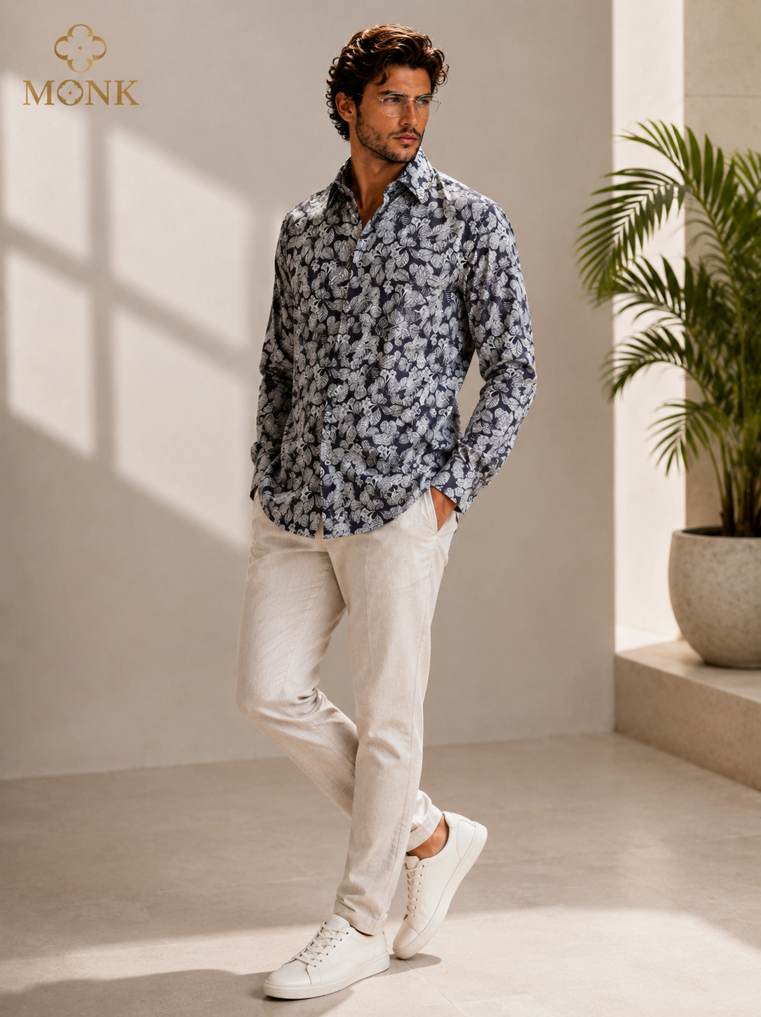 Black Botanical Print Sleeve Shirt