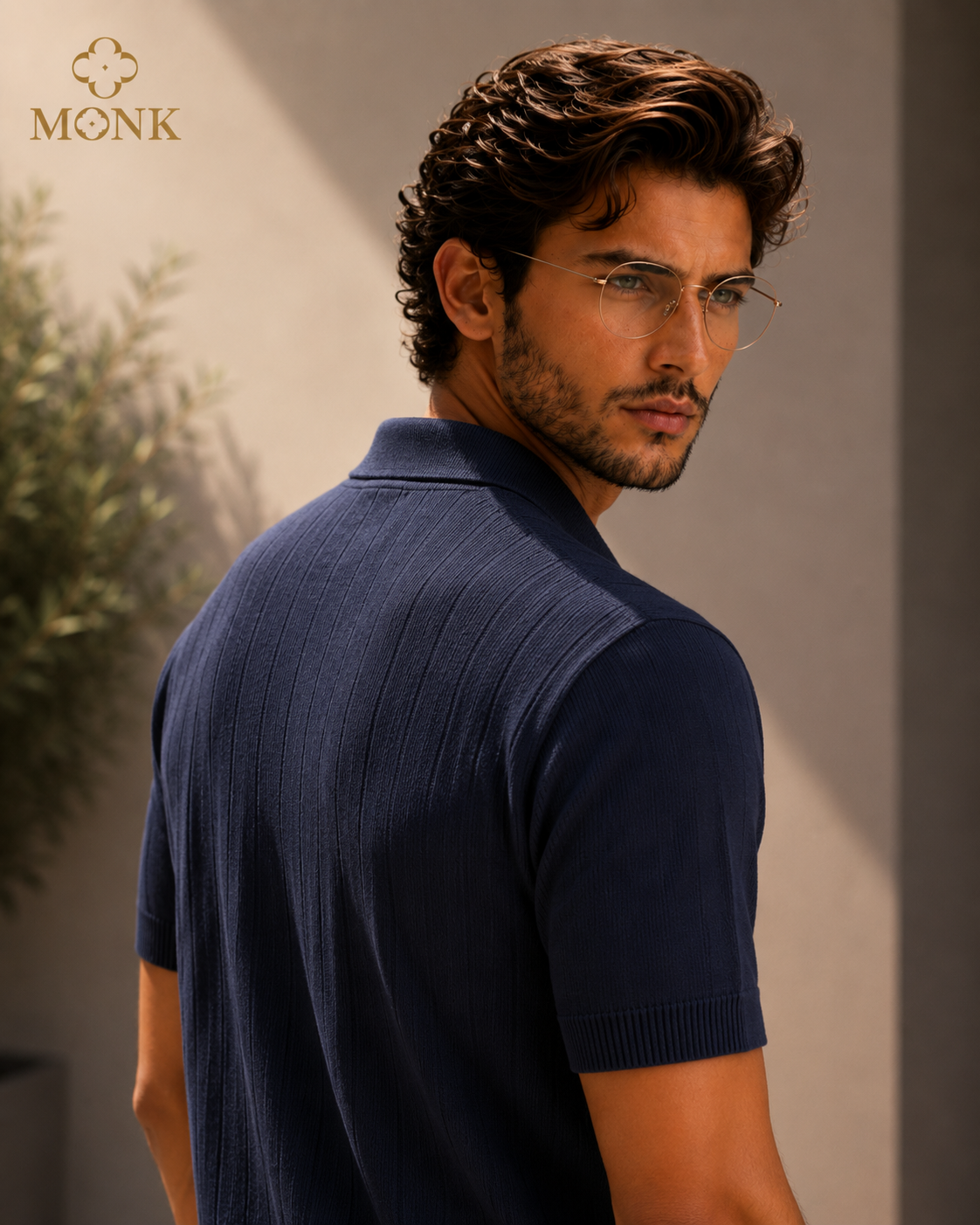 Deep Blue Textured Polo Half Sleeve T-Shirt