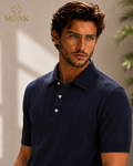 Deep Blue Textured Polo Half Sleeve T-Shirt