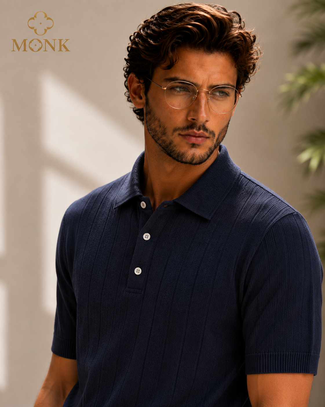 Deep Blue Textured Polo Half Sleeve T-Shirt