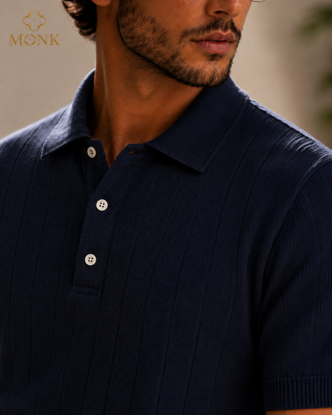 Deep Blue Textured Polo Half Sleeve T-Shirt