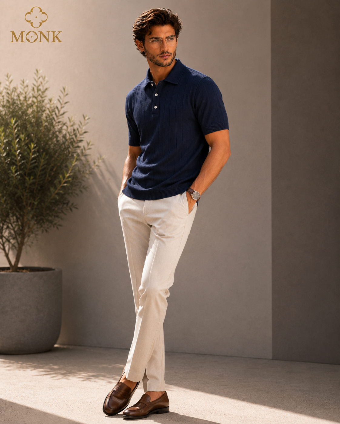Deep Blue Textured Polo Half Sleeve T-Shirt