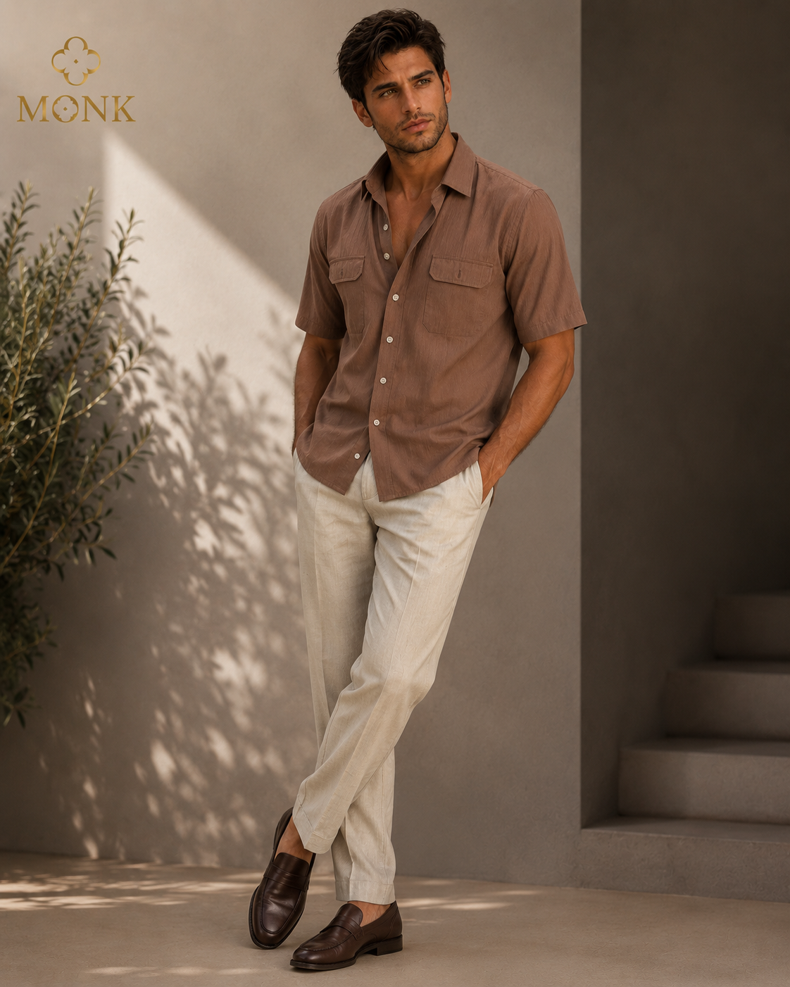 DESERT TAUPE CUBAN COLLAR SHIRT