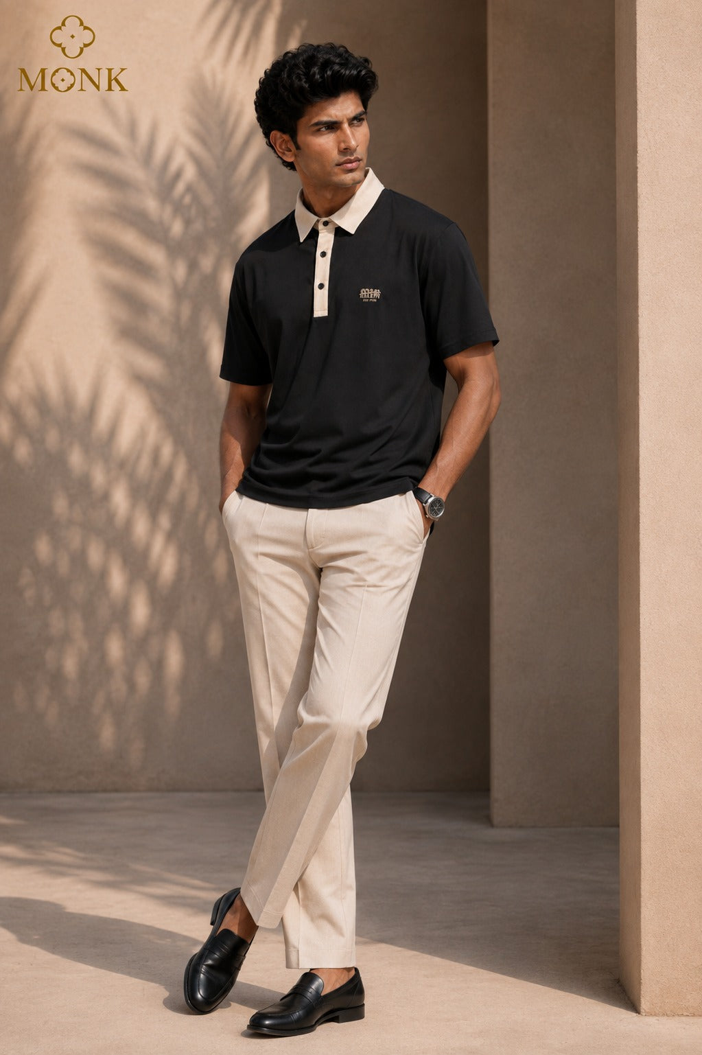 Charcoal Grey Textured Polo Half Sleeve T-Shirt