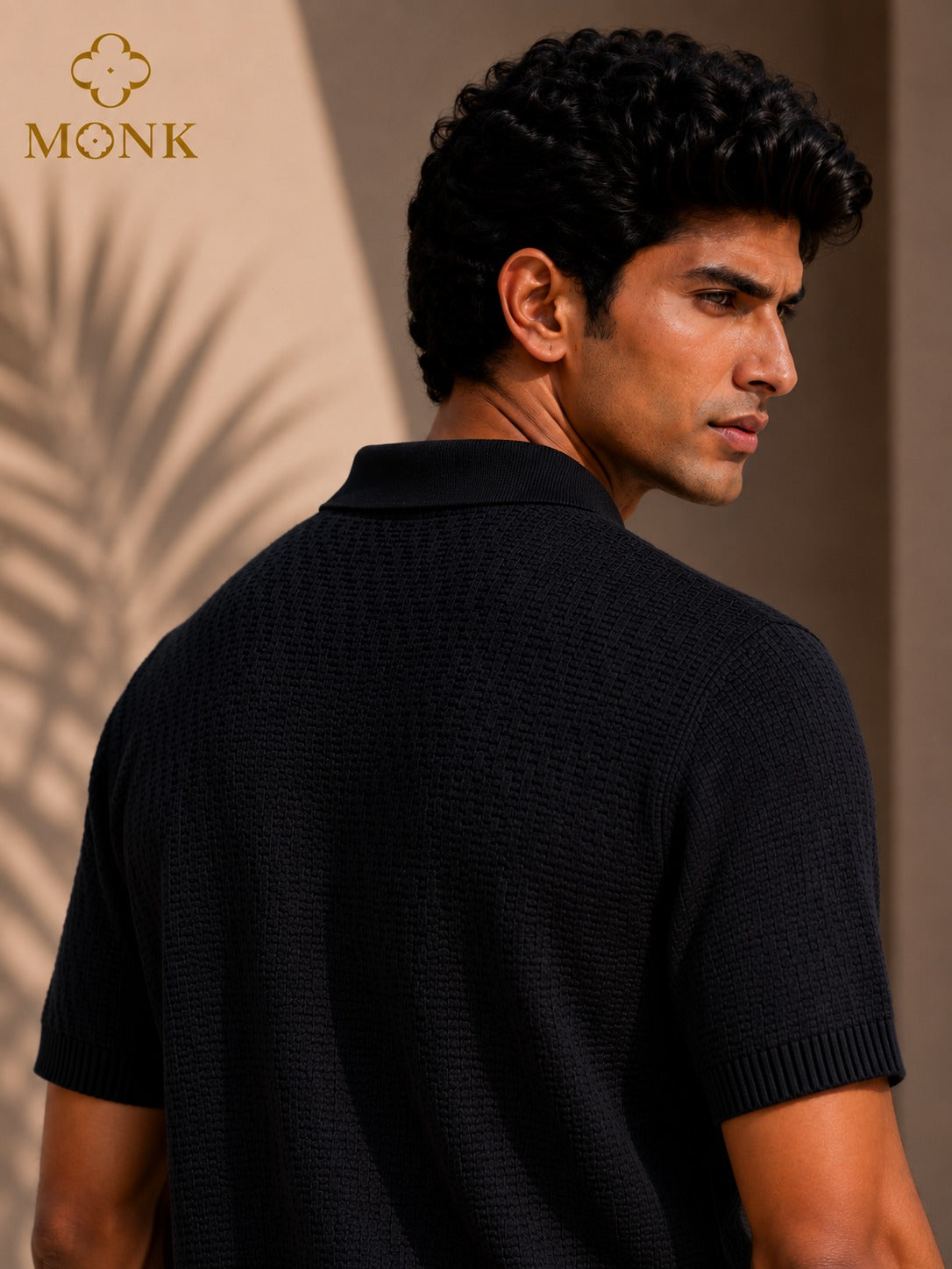 Charcoal Grey Textured Polo Half Sleeve T-Shirt