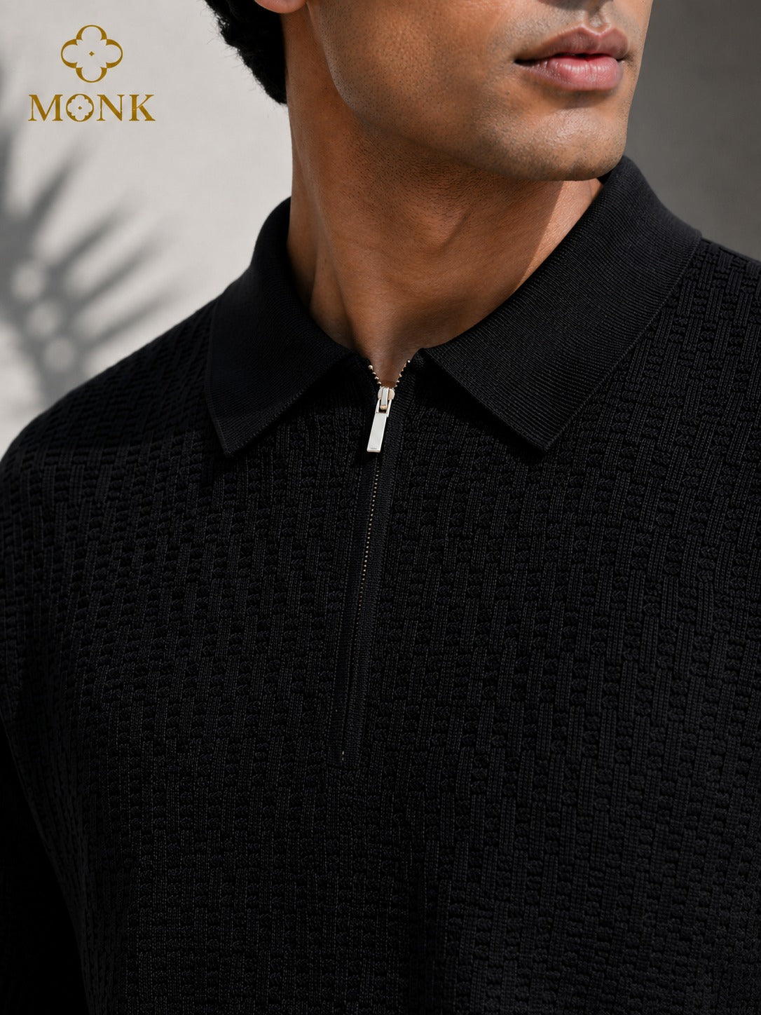 Charcoal Grey Textured Polo Half Sleeve T-Shirt