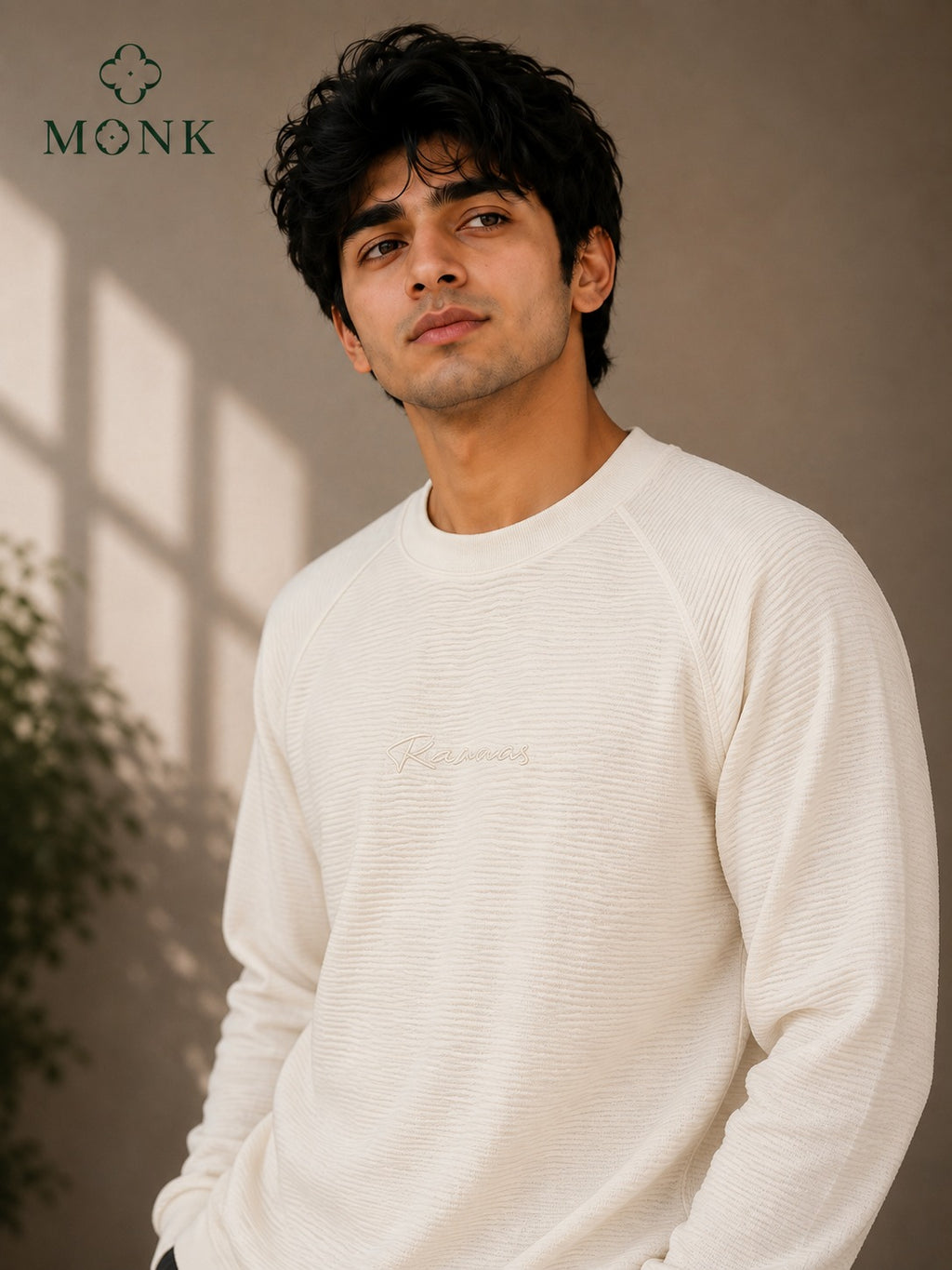 Cream Textured Full Sleeve T-Shirt