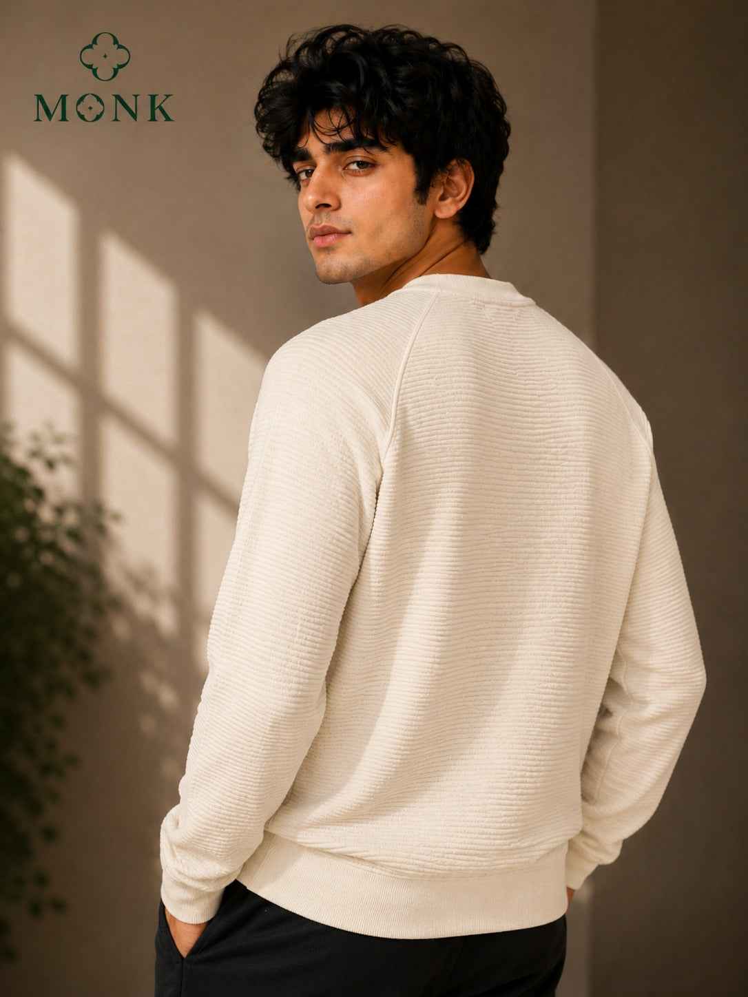 Cream Textured Full Sleeve T-Shirt