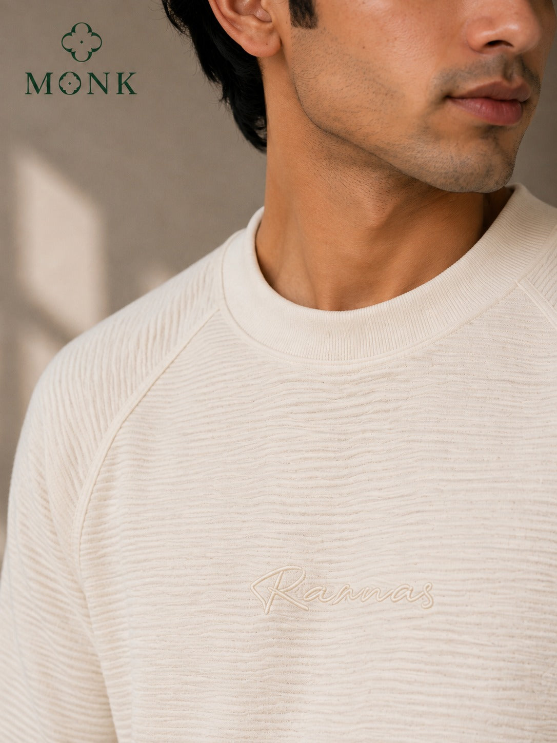 Cream Textured Full Sleeve T-Shirt