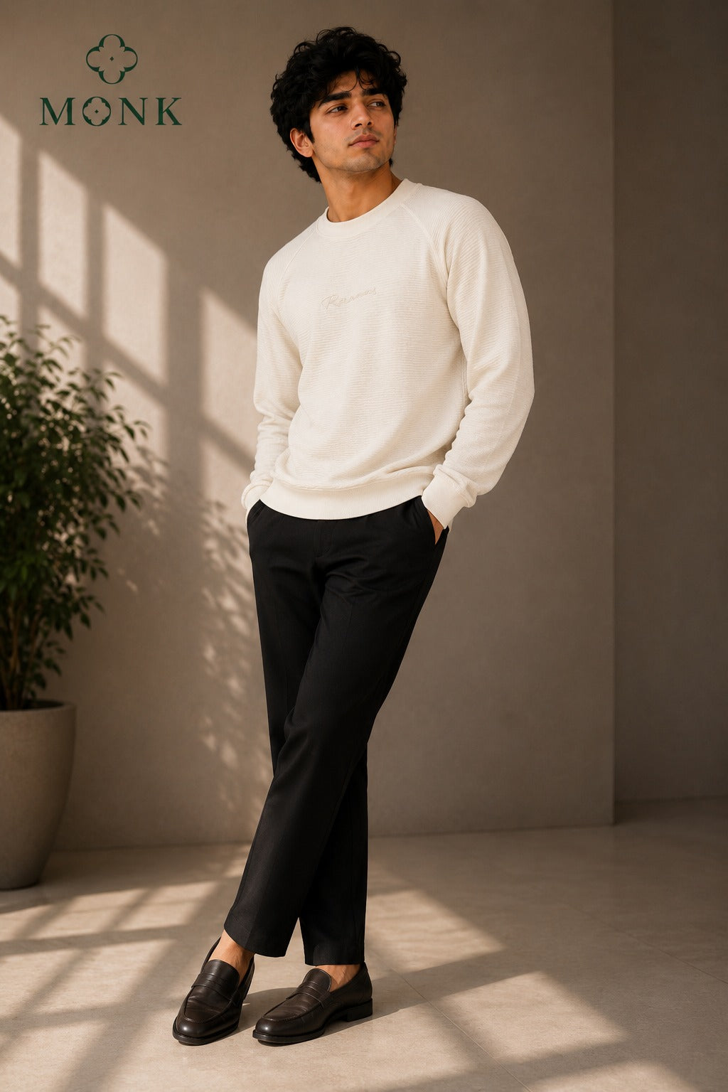 Cream Textured Full Sleeve T-Shirt