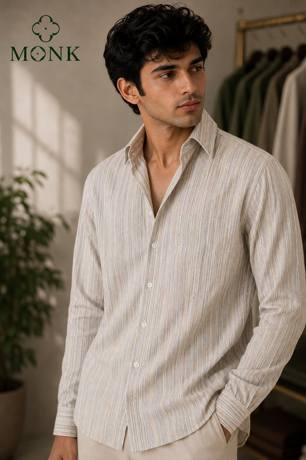 CREAM MULTI - STRIPE COTTON BLEND FS
