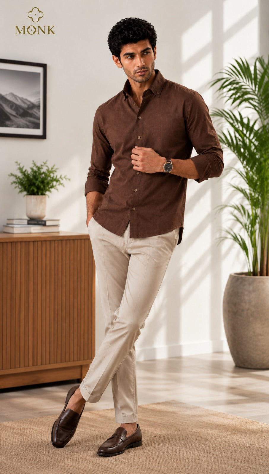 COFFEE BROWN COTTON FULL SLEEVE SHIRT