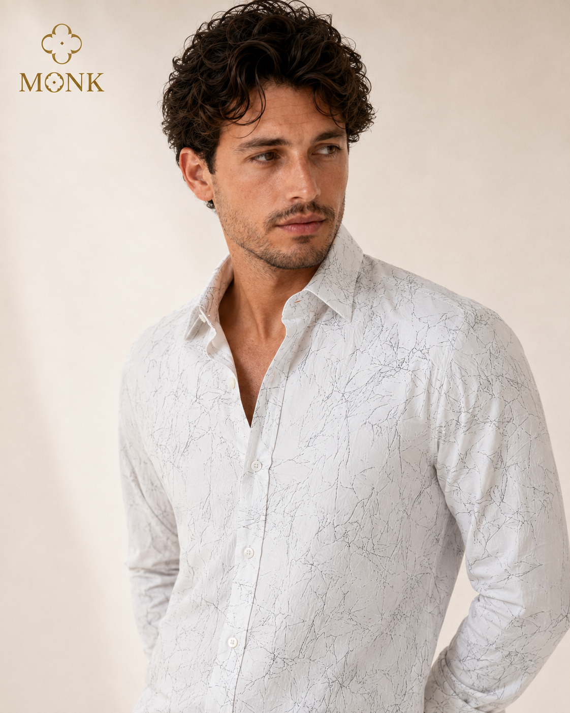WHITE BLACK PATTERN FULL SLEEVE SHIRT