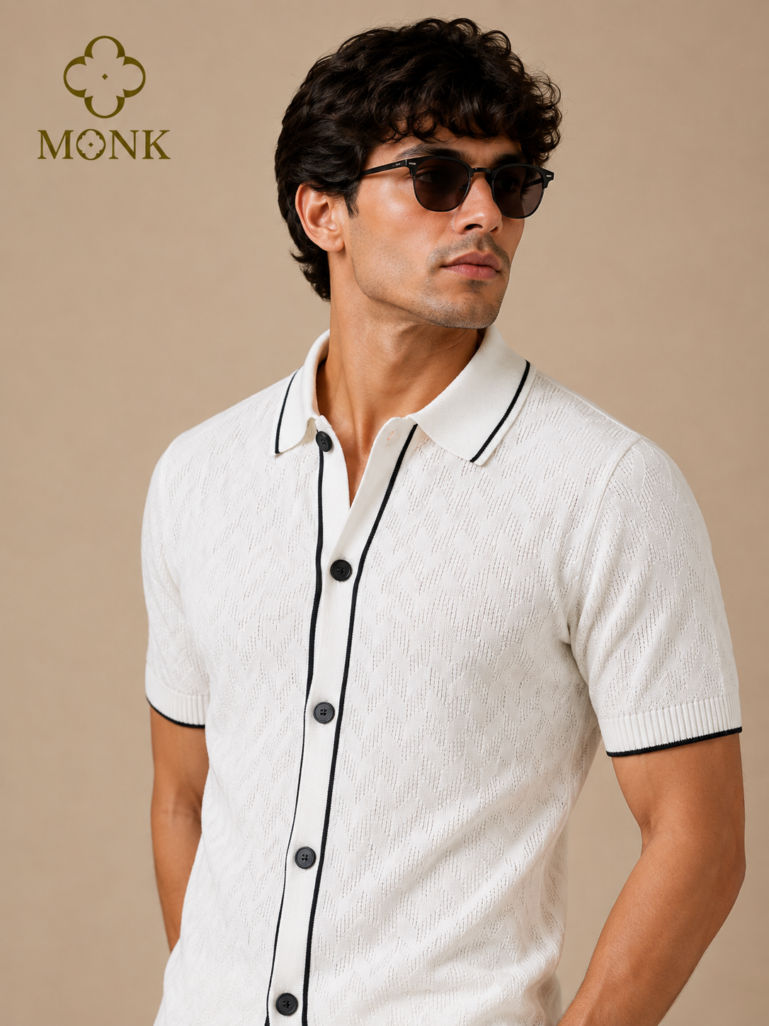 Ivory White with Black Tipping Half Sleeve T-Shirt