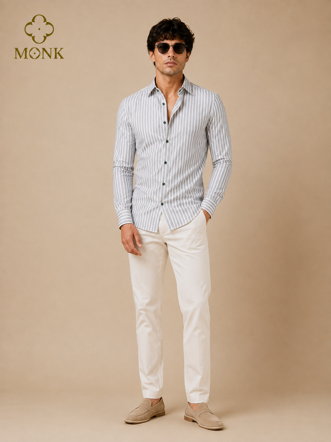 Grey White Stripe Full Sleeve Shirt