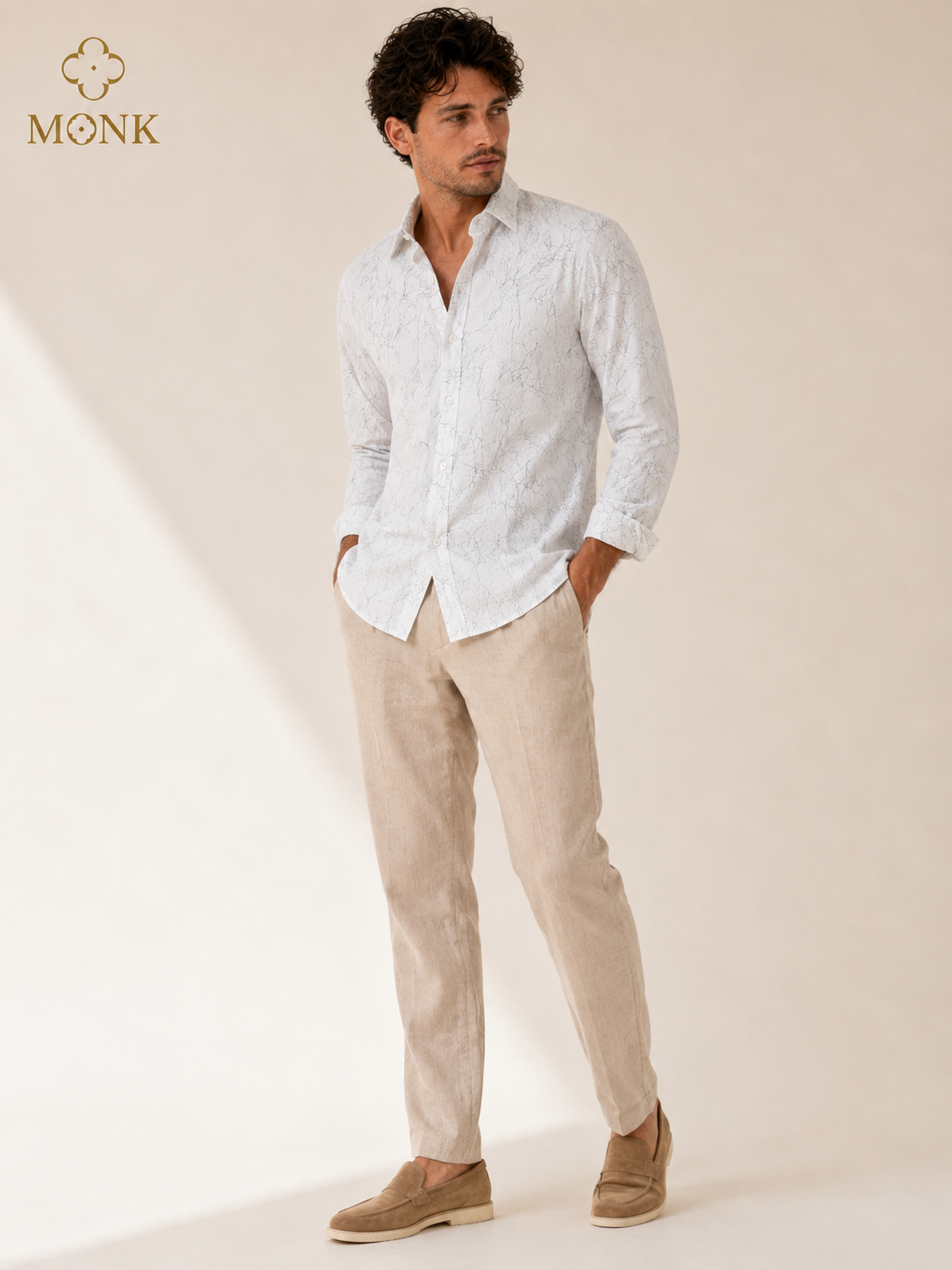 WHITE BLACK PATTERN FULL SLEEVE SHIRT